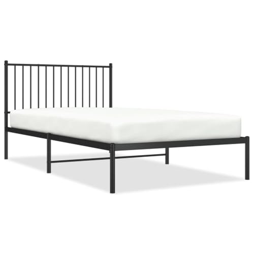 Natulvd Schlichtes Metall-Bettgestell, Doppelbett mit Kopfteil und Lattenstütze, kein Boxspringbett erforderlich, für Schlafzimmer, Kinder, Studenten, Jugendliche (107 x 203 cm, Schwarz) von Natulvd