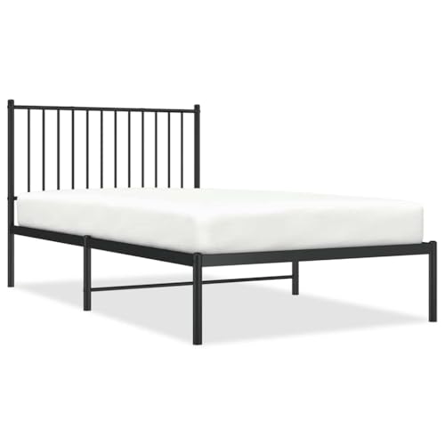Natulvd Schlichtes Metall-Bettgestell, Einzelbett mit Kopfteil und Lattenstütze, kein Boxspringbett erforderlich, für Schlafzimmer, Kinder, Studenten, Jugendliche (100 x 190 cm, Schwarz) von Natulvd