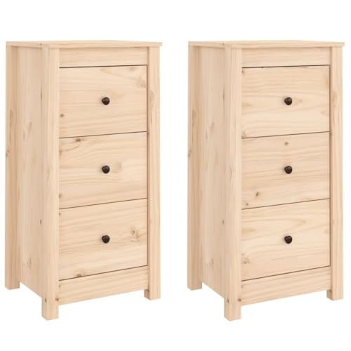 Natulvd Schmales Sideboard 2er Set, 40x35x80cm Beistellschrank Küchenschrank mit 3 Schubladen, Rustikale Kommode für Wohnzimmer Esszimmer (Braun) von Natulvd
