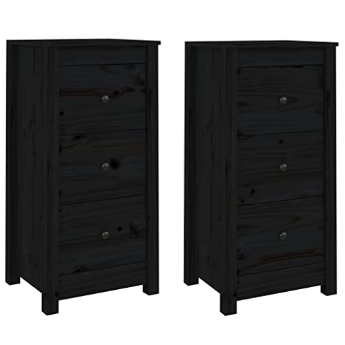 Natulvd Schmales Sideboard 2er Set, 40x35x80cm Beistellschrank Küchenschrank mit 3 Schubladen, Rustikale Kommode für Wohnzimmer Esszimmer (Schwarz) von Natulvd