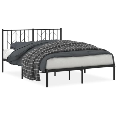 Natulvd Schwarzes Bettgestell mit Kopfteil, Doppelbett 140x200 cm Vollstahl, Einfaches Plattformbett mit Stabiler Lattenstütze, kein Boxspring erforderlich von Natulvd
