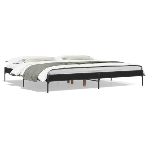Natulvd Schwarzes Plattform-Bettgestell, 30 cm Höhe, mit Holzlattenstütze, Holz- und Metallbeinen, Bettgestell für 200 x 200 cm Matratze, Super-Kingsize-Bett von Natulvd