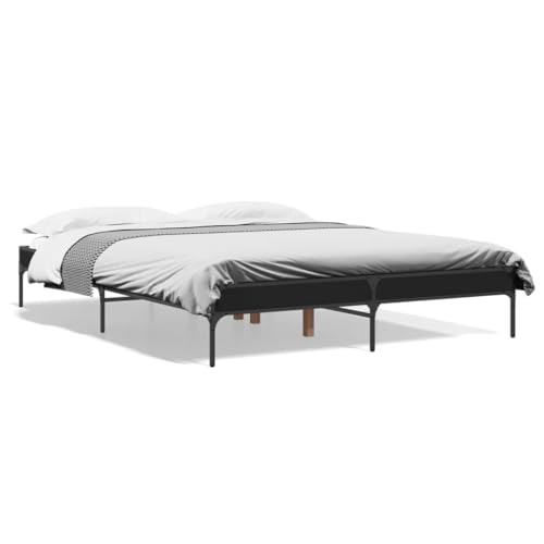 Natulvd Schwarzes Plattform-Bettgestell - 30 cm Höhe mit Holzlattenstütze, Holz & Metallbeinen - Bettrahmen für 150x200 cm Matratze - Small Queen von Natulvd