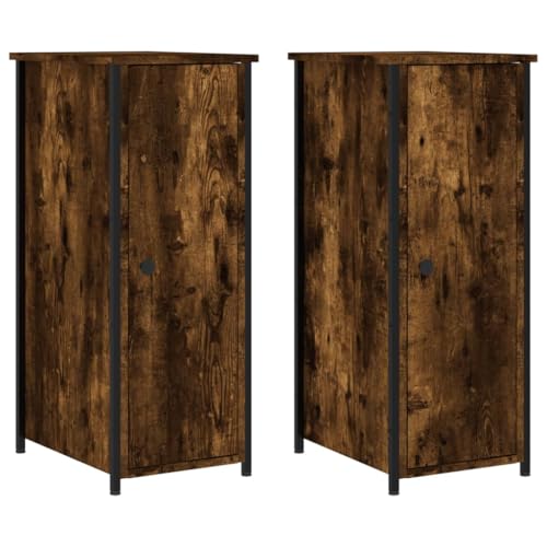 Natulvd Slim Beistelltisch 2er Set, 80cm hoch & schmal Beistelltisch mit Einzeltür & Metallrahmen, Nachttisch Nachttisch für Wohnzimmer Schlafzimmer Büro, Einfache Montage 32x42x80cm (Rustic+Oak) von Natulvd