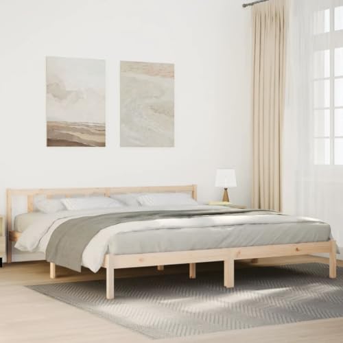 Natulvd Super King Bettgestell - für 200x220 cm Matratze - 31 cm Höhe mit Kopfteil, Plattformbettgestell mit Stauraum unter dem Bett (Braun) von Natulvd