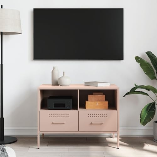 Natulvd TV-Schrank, Ständer für kleinen Raum, Sideboard aus Stahl, Unterhaltung für Wohnzimmer, mit 2 Schubladen und offenen Regalen, Rosa Natulvd TV-Schrank, Ständer für kleinen Raum, Sideboard aus Stahl, Unterhaltung für Wohnzimmer, mit 2 Schubladen und offenen Regalen, Rosa von Natulvd