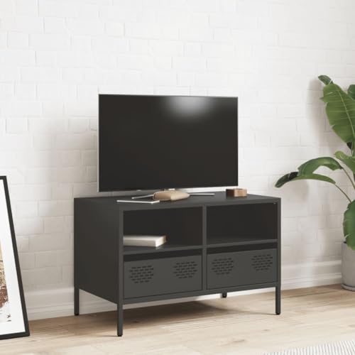 Natulvd TV-Ständer Schrank mit 2 Schubladen, Stahlschrank, TV-Einheit für bis zu 30-Zoll-Fernseher mit offenen Entertainment-Center-Regalen, industrieller TV-Schrank (Schwarz) von Natulvd