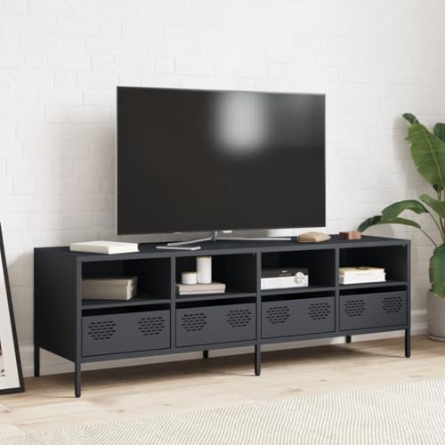Natulvd TV-Standschrank mit 4 Schubladen, Stahlschrank, TV-Einheit für bis zu 152,4 cm (60 Zoll) Fernseher mit offenen Entertainment-Center-Regalen, industrieller TV-Schrank (Anthrazit) von Natulvd