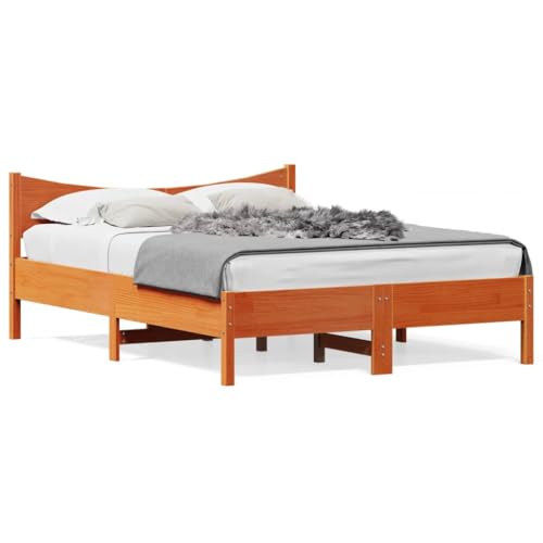 Natulvd Wachsbraunes Bettgestell mit gebogenem Kopfteil, solide Beinstütze, für Erwachsene/Jugendliche, Anzug für 120x200 cm Matratze, einfache Montage (kleines Doppelbett) von Natulvd