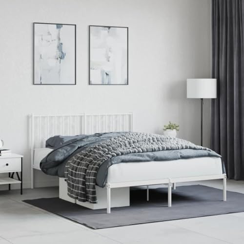 Natulvd Weißes Bettgestell mit Kopfteil, Doppelbett 140x200 cm Vollstahl, Einfaches Plattformbett mit Stabiler Lattenstütze, kein Boxspring erforderlich von Natulvd