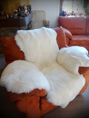 Echter Lammfell Sesselschoner mit Armlehnen komplett aus Naturfellen 190x140cm Weiss von Majen
