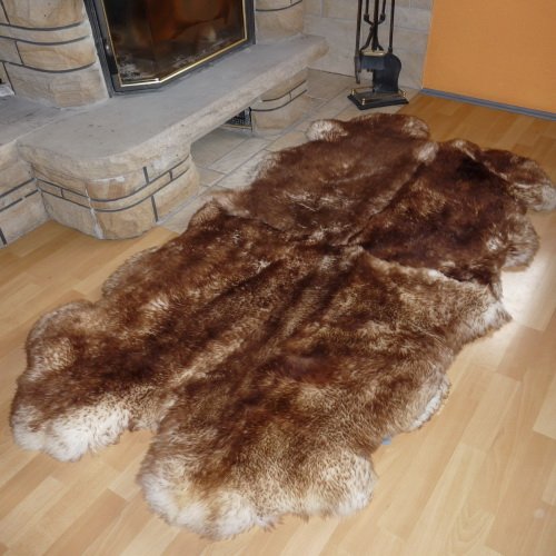 MEIWITT® Schaffellteppich Schaffell Teppich Weiss - braun geflammt (aus 4 Fellen) von Natur-Fell-Shop
