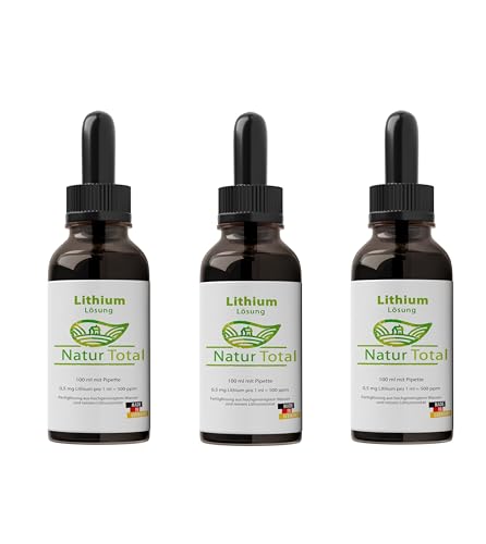 Natur Total Lithium Orotate 100 ml Lithium Tropfen 0,5 mg Lithium je ml ⇒ 500 mg je Liter ⇒ 500 ppm, 3 mal 100 ml Lithiumorotat von Natur Total