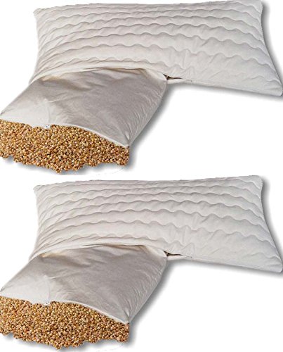 Natur- 2 Stück Bio Hirsekissen Schlafkissen 40 x 80 cm Komfort mit abnehmbarem waschbarem Bezug aus 100% Baumwolle mit Reissverschluss Hirseschalen Hirsepreukissen von Natur-