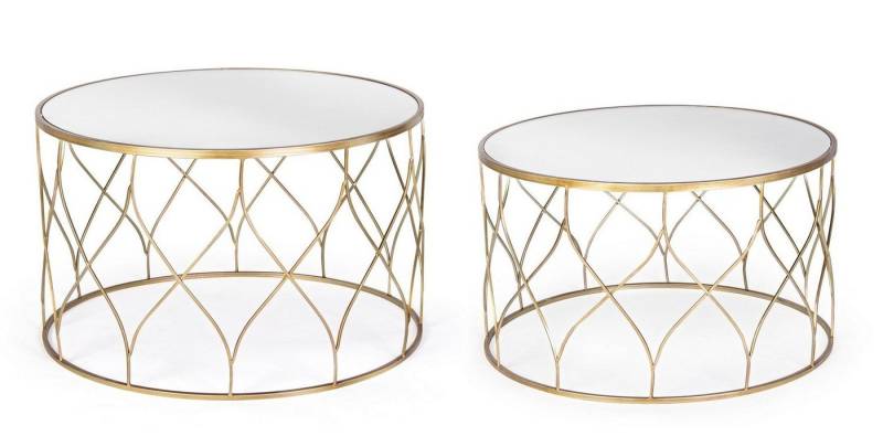Natur24 Beistelltisch 2er Set Beistelltische Elenor 71 x 71 x 43 cm Stahl Glas Gold von Natur24