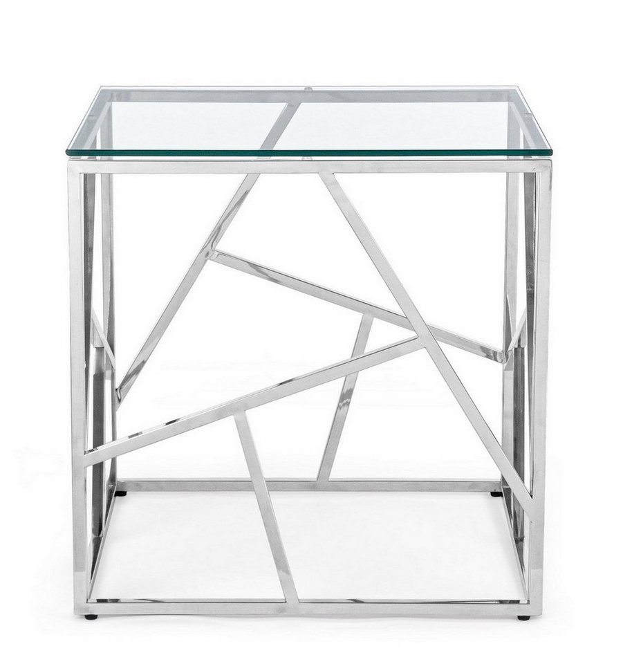 Natur24 Beistelltisch Beistelltisch Rayan 55 x 55 x 55 cm Edelstahl Glas Silber von Natur24