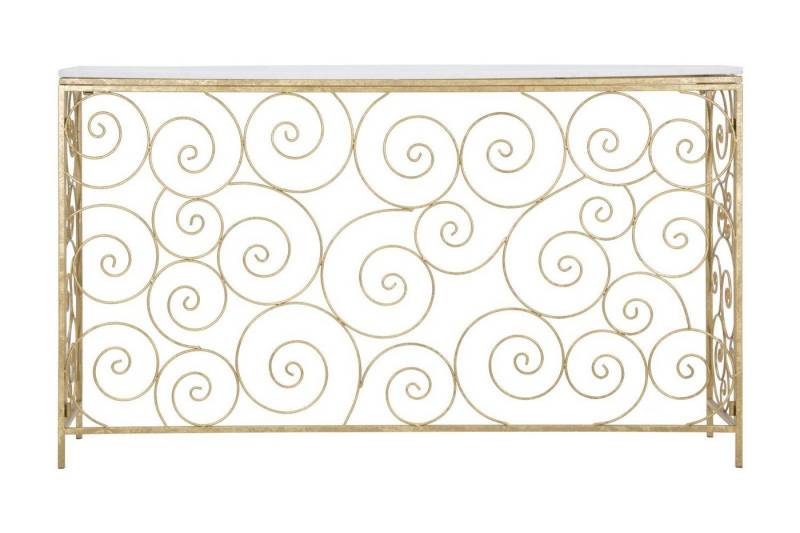 Natur24 Beistelltisch Console Spiral Konsole 140 x 36 x 82 cm Metall Marmor Gold Weiß von Natur24