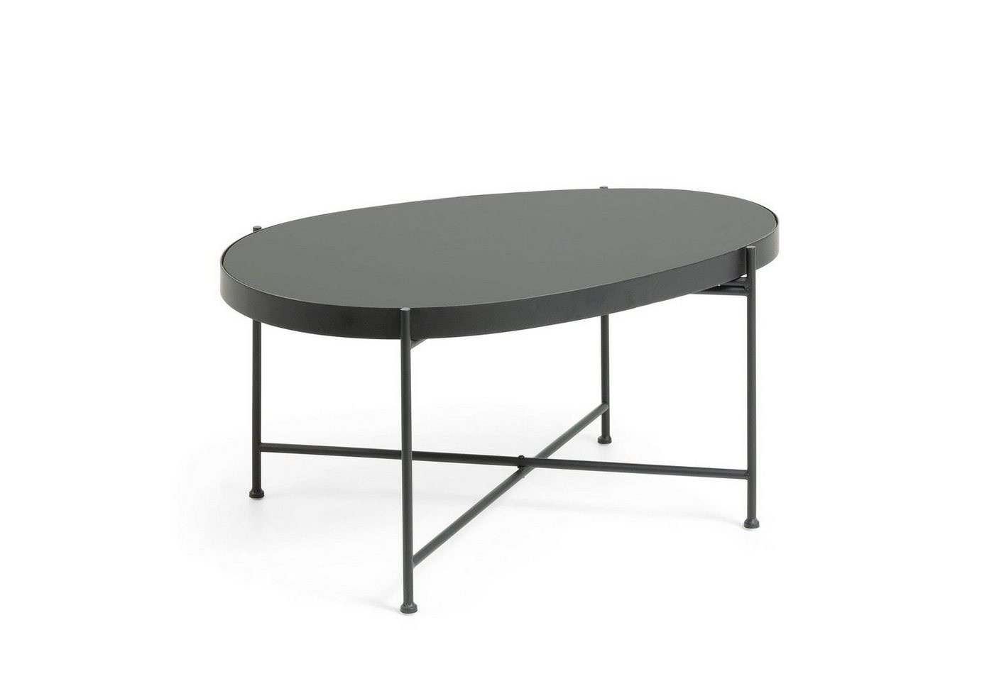 Natur24 Beistelltisch Couchtisch Marlet mit schwarzem Glas und Stahlgestell 82x55cm von Natur24