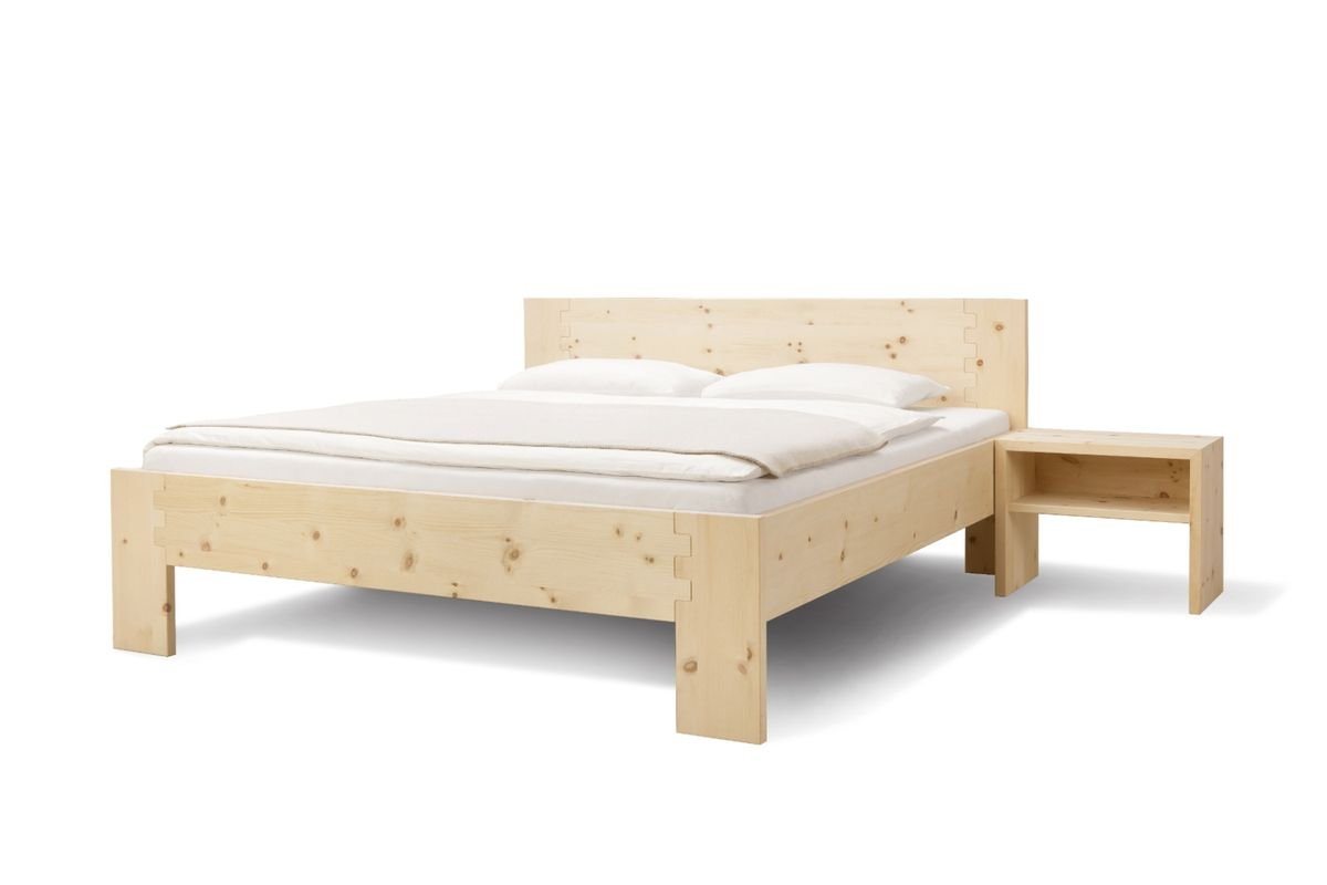 Natur24 Bett Doppelbett Fanes Metallfrei 200x200 Zirbe Natur Komforthöhe Kopfteil von Natur24