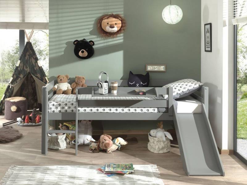 Natur24 Bett Kojen-Spielbett inkl. Leiter, Rutsche, Rolllattenrost und Hängeregal von Natur24