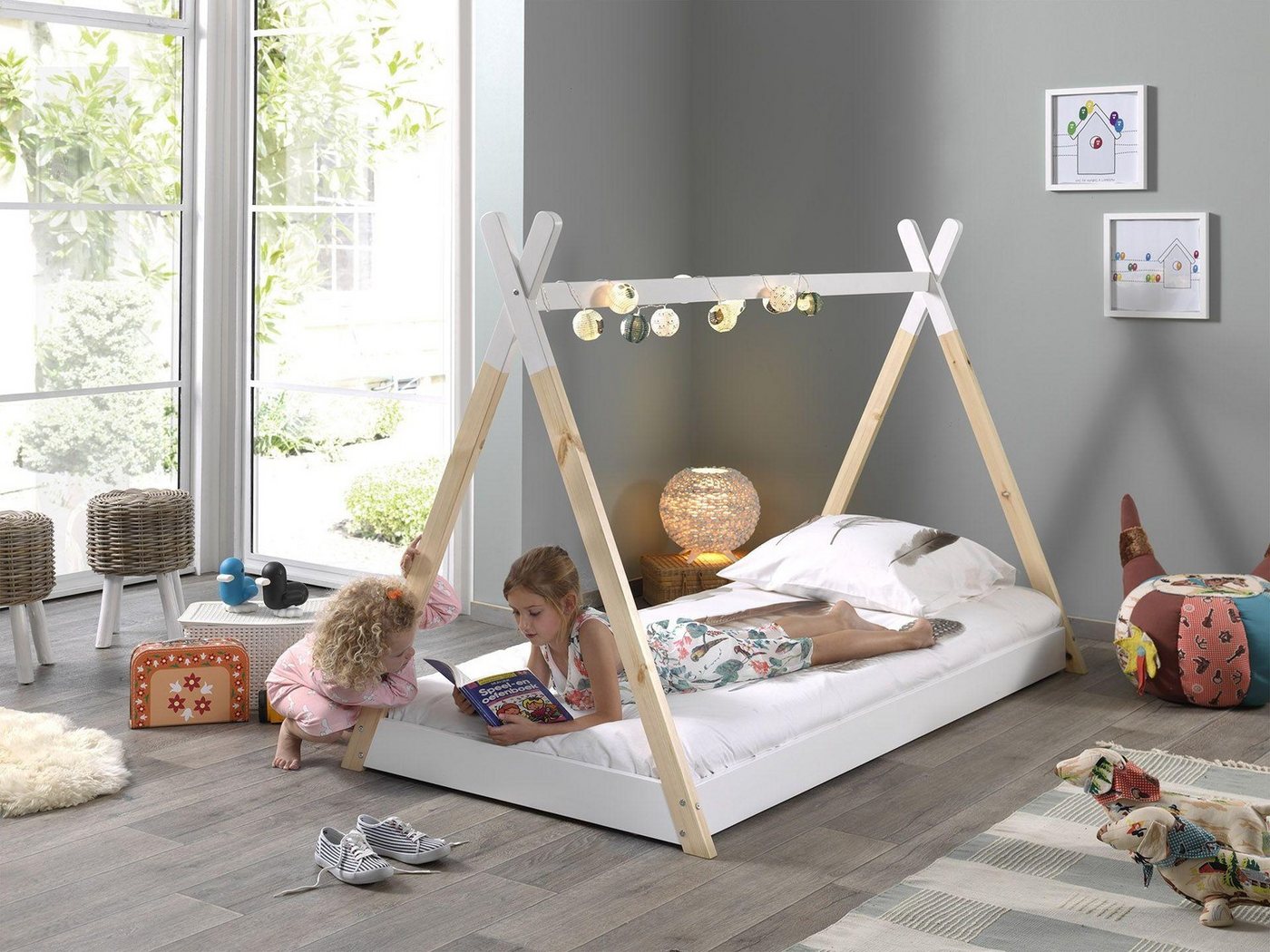 Natur24 Bett Zelt Bett mit Matratze und Rolllattenrost aus Kiefer in Weiß Natur24 Bett Zelt Bett mit Matratze und Rolllattenrost aus Kiefer in Weiß von Natur24