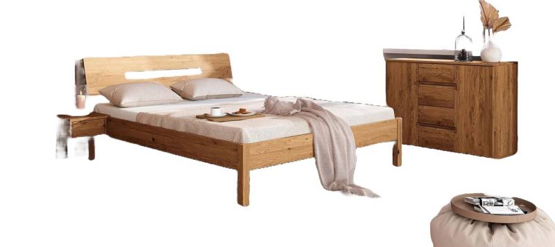 Natur24 Einzelbett Bett Bento 7 Wildeiche massiv 140x200 mit Holzkopfteil und Holzbeinen von Natur24