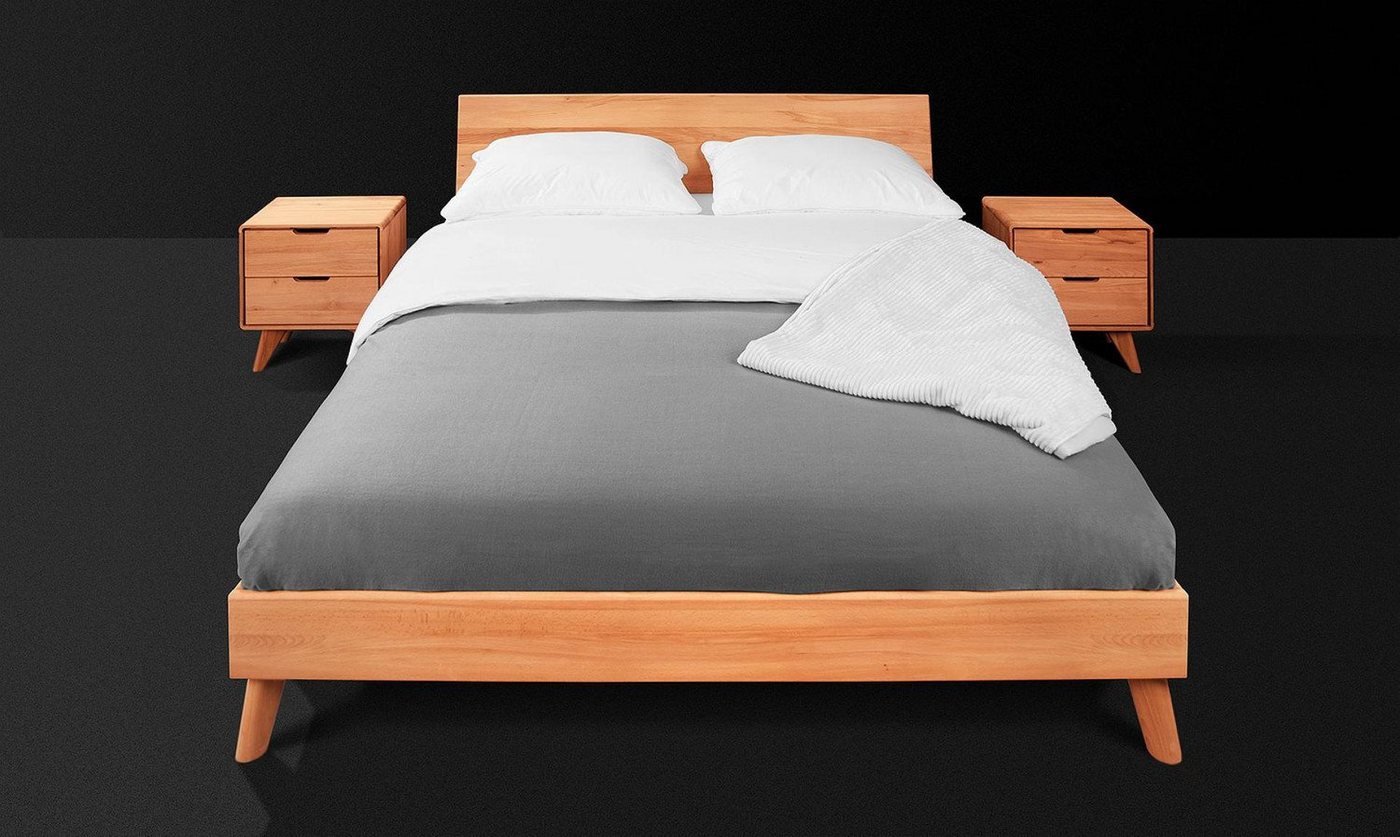 Natur24 Einzelbett Bett Gerg 1 Sonderlänge 90x220 Kernbuche Holzkopfteil und Holzbeine von Natur24