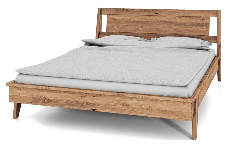Natur24 Einzelbett Bett Jetro Wildeiche massiv bianco 140x200 mit Holzkopfteil von Natur24