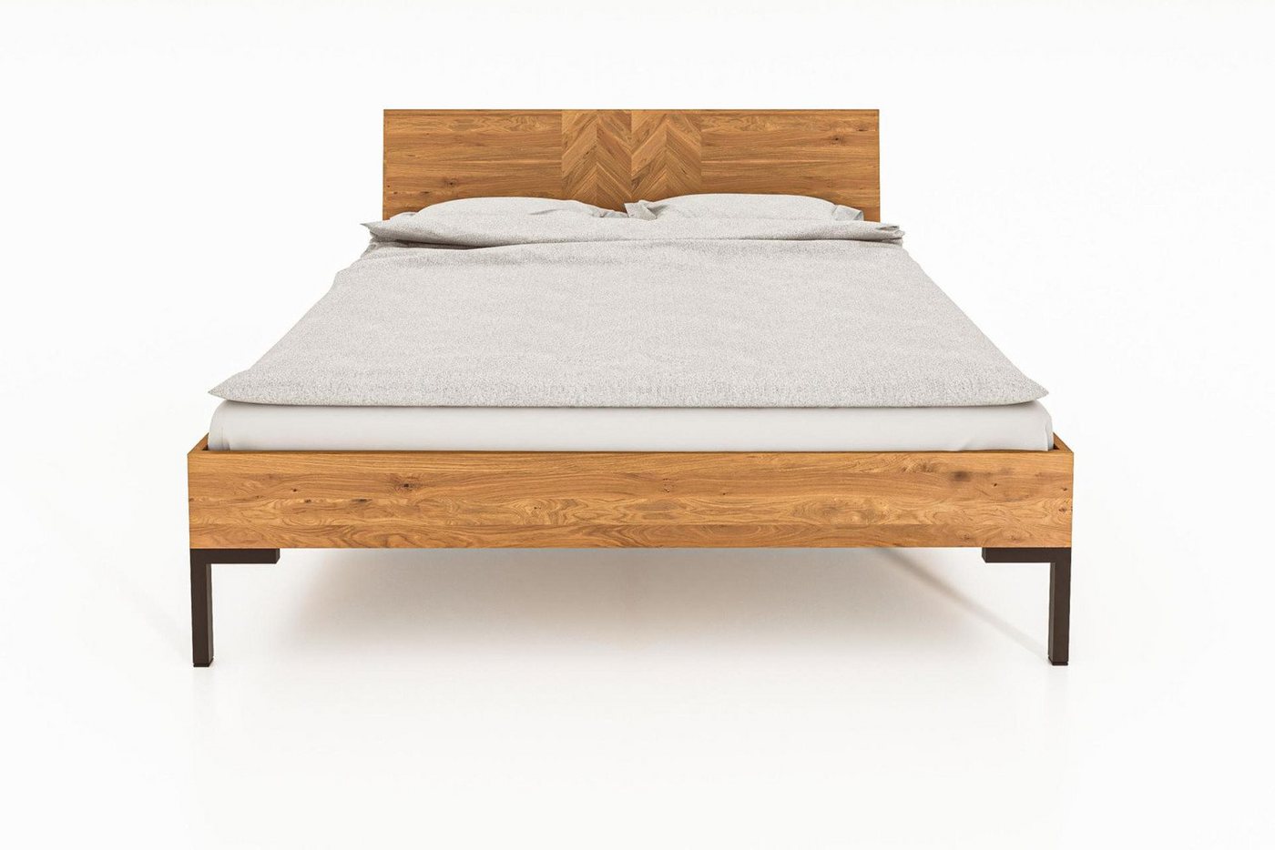 Natur24 Einzelbett Bett Seiba 2 Sonderlänge 90x190 Kernbuche Holzkopfteil u. Metallbeine von Natur24