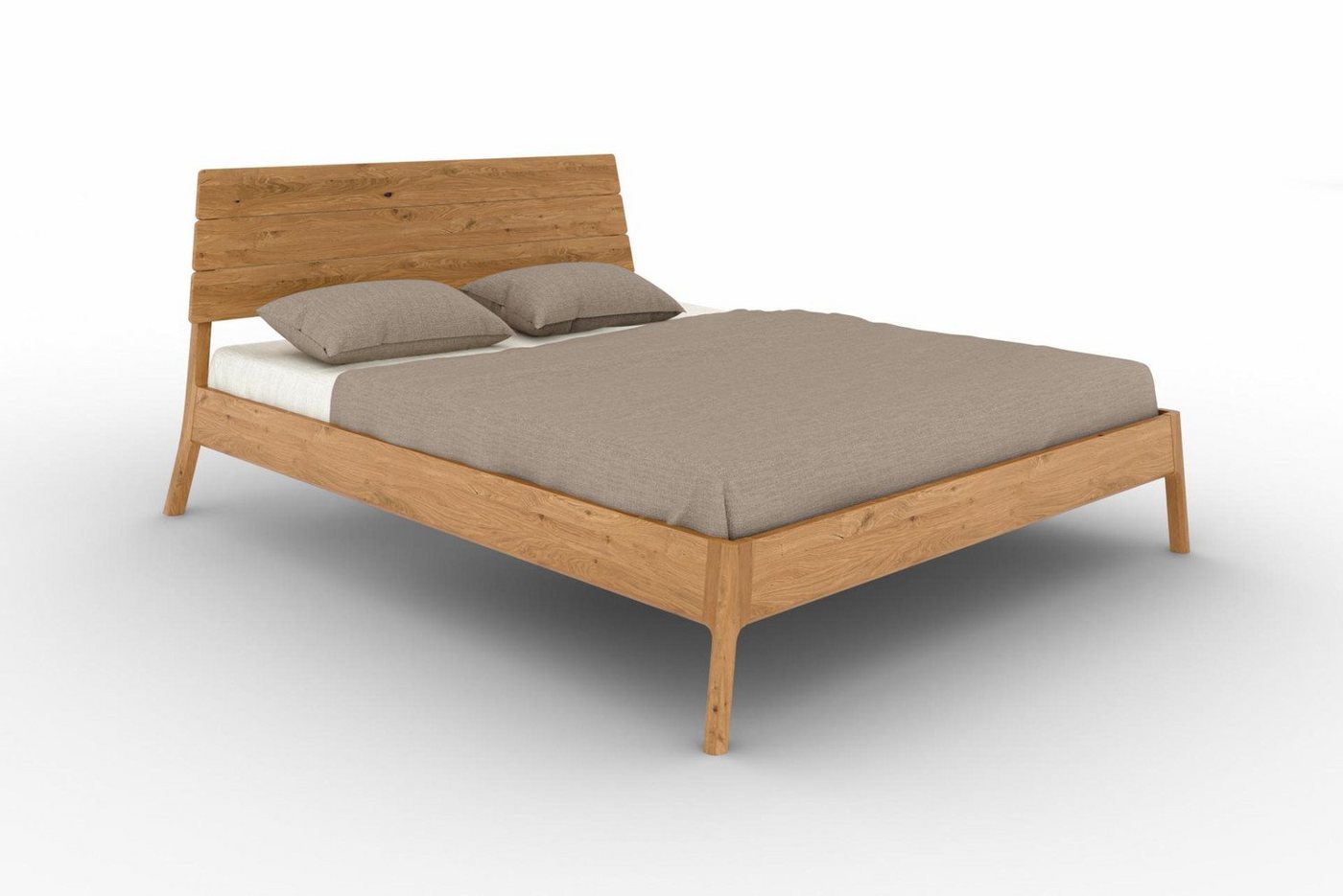 Natur24 Einzelbett Bett Swig 1 Wildeiche massiv 140x200 mit Holzkopfteil und Holzbeinen von Natur24