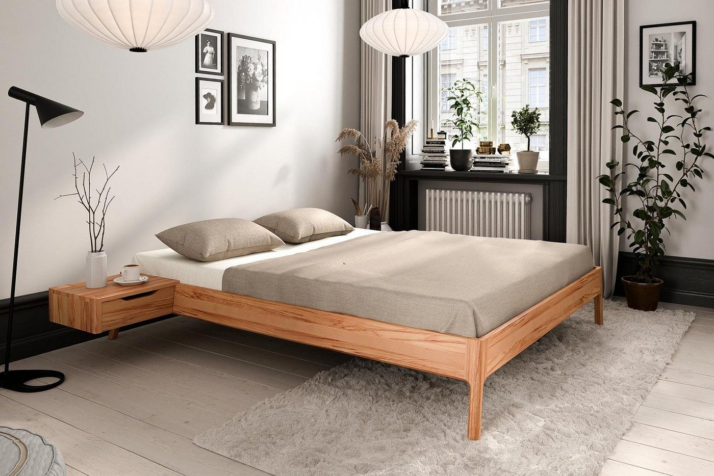 Natur24 Einzelbett Bett Swig 3 Kernbuche massiv 140x200 cm ohne Kopfteil mit Holzbeinen von Natur24