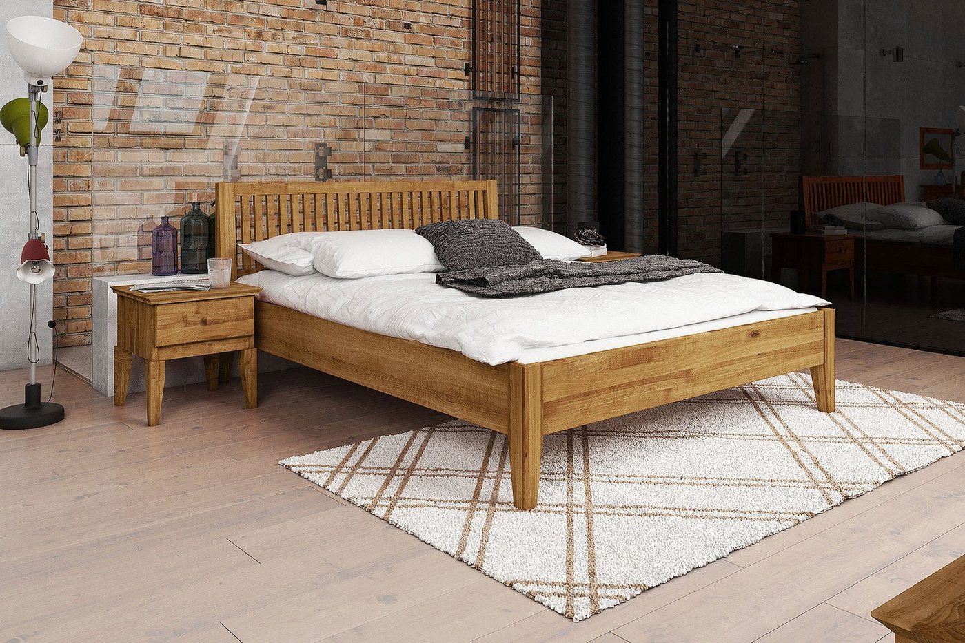 Natur24 Einzelbett »Bett Sydo 1 aus Wildeiche massiv 90x200 cm mit Holzkopfteil und Holzbeinen« von Natur24