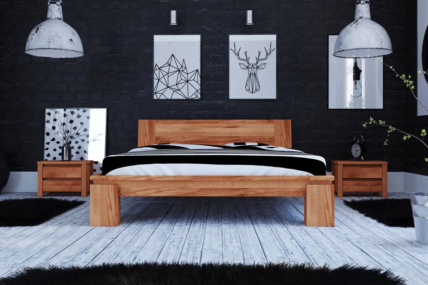 Natur24 Einzelbett »Bett Tinci 2 in Sonderlänge 120x190 cm aus Kernbuche massiv mit Holzkopfteil« von Natur24