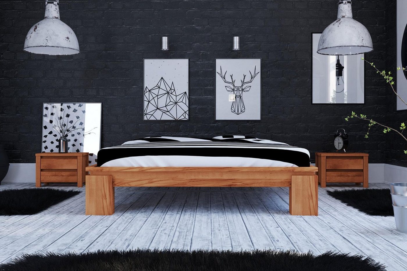 Natur24 Einzelbett »Bett Tinci 4 in Sonderlänge 90x190 cm aus Kernbuche massiv ohne Holzkopfteil« von Natur24