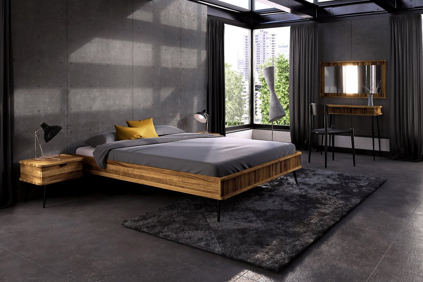 Natur24 Einzelbett »Bett Tula 3 aus Wildeiche massiv 80x200 cm ohne Kopfteil mit Metallbeinen« von Natur24