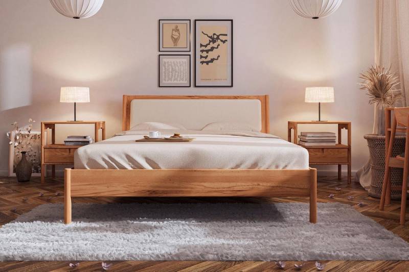 Natur24 Einzelbett Bett Zola 3 Kernbuche Sonderlänge 180x220 Polsterkopfteil Holzbeine von Natur24