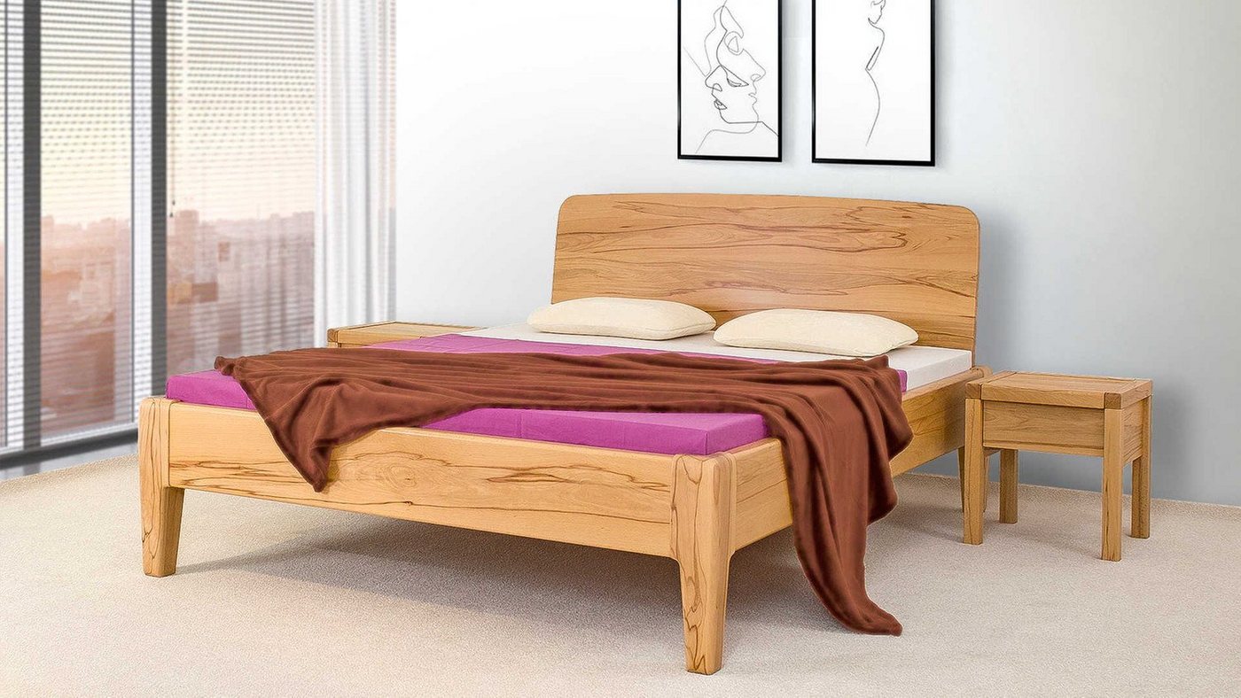 Natur24 Einzelbett Doppelbett Nicola 160x200 Metallfrei Kernbuche mit Kopfteil von Natur24