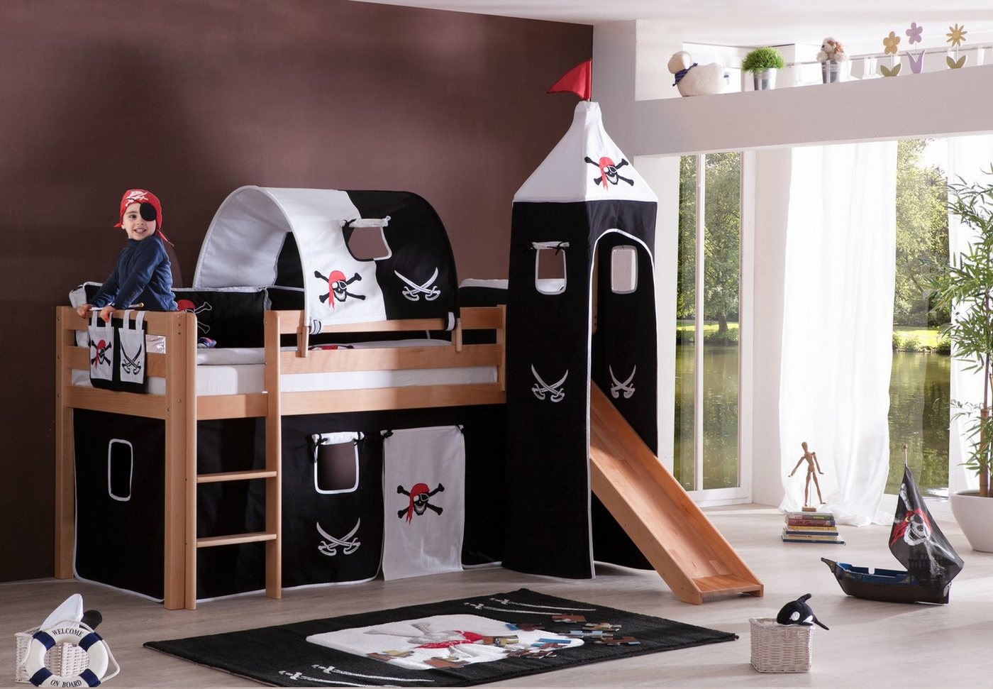 Natur24 Kinderbett Einzelbett Alex Buche massiv 90x200 cm Natur lackiert mit Stoff-Set Natur24 Kinderbett Einzelbett Alex Buche massiv 90x200 cm Natur lackiert mit Stoff-Set von Natur24
