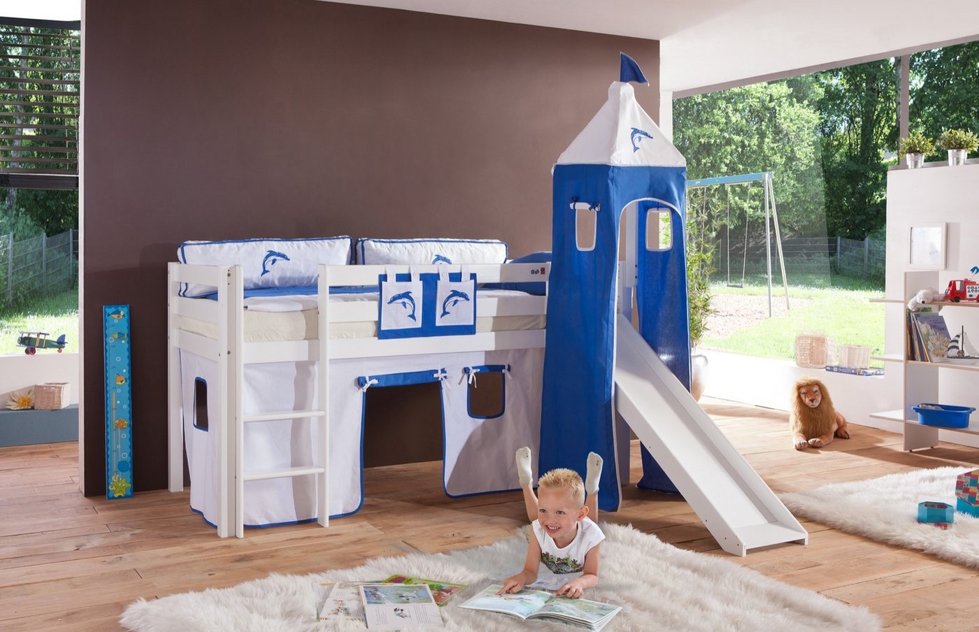 Natur24 Kinderbett Einzelbett Alex Buche massiv 90x200 cm Weiß lackiert mit Stoff-Set Natur24 Kinderbett Einzelbett Alex Buche massiv 90x200 cm Weiß lackiert mit Stoff-Set von Natur24
