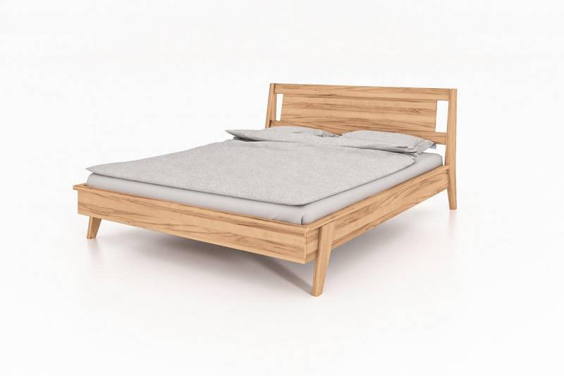 Natur24 Einzelbett Jetro Bett Kernbuche massiv bianco 140x200 mit Holzkopfteil von Natur24