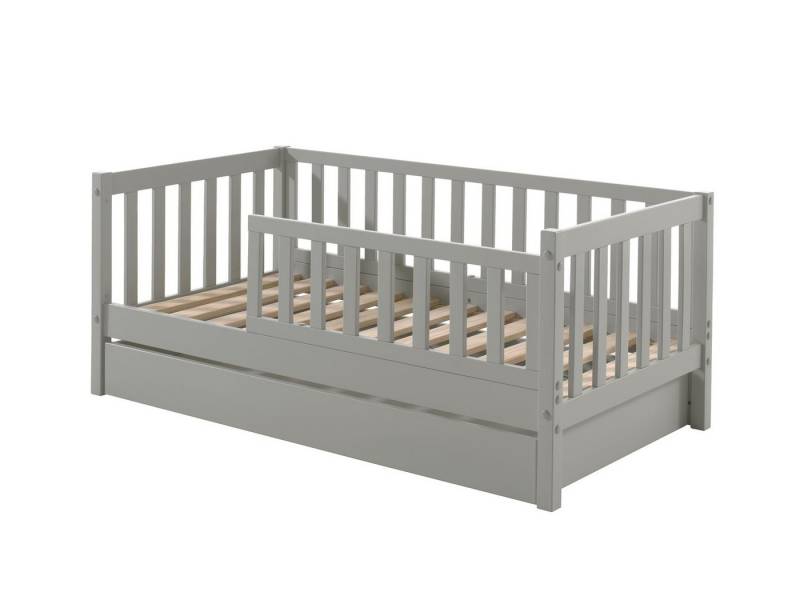 Natur24 Einzelbett Juniorbett 148 x 60 x 76 cm Schublade Kiefer MDF Grau von Natur24