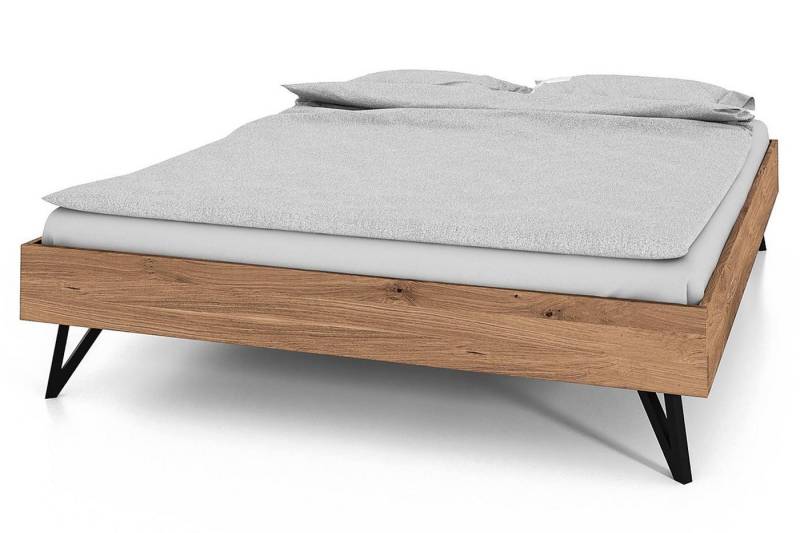 Natur24 Einzelbett Rolo Bett 140x200 cm Wildeiche bianco massiv mit Metallbeinen von Natur24