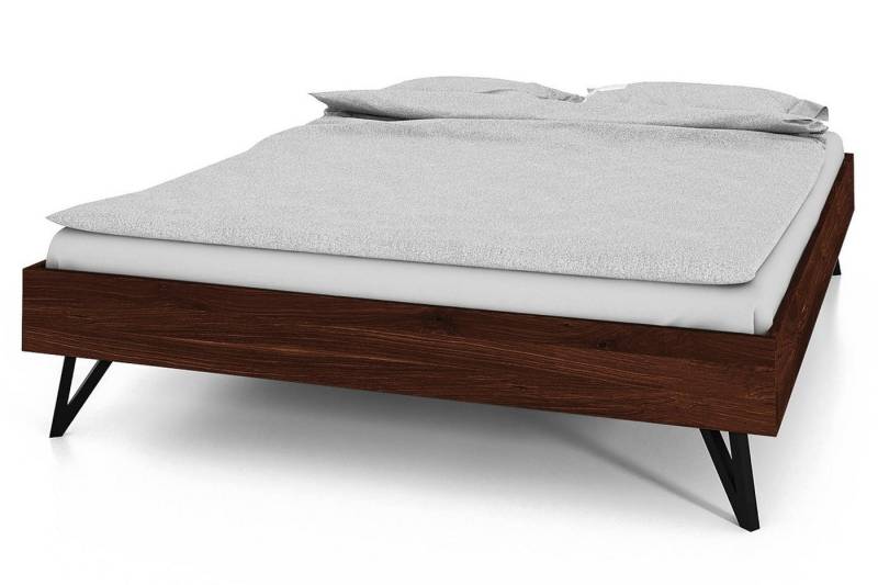 Natur24 Einzelbett Rolo Bett 140x200 cm Wildeiche choco massiv mit Metallbeinen von Natur24