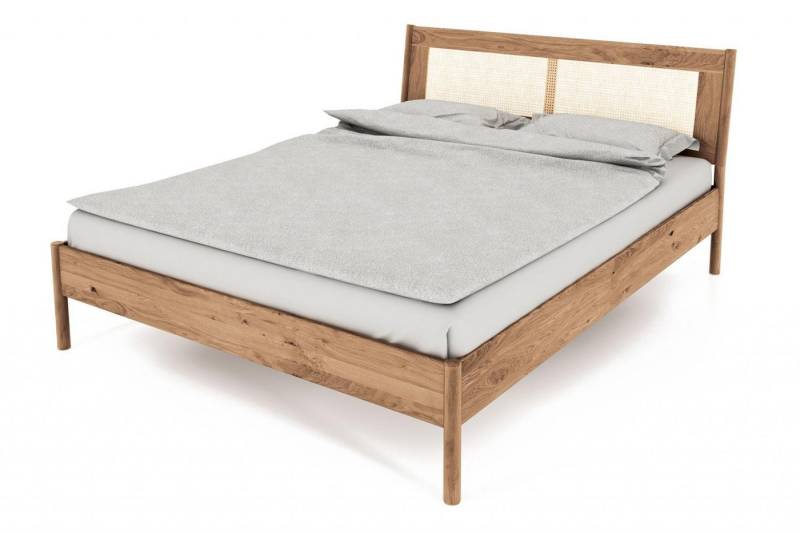 Natur24 Einzelbett Zola Bett Wildeiche massiv bianco 140x200 mit Rattankopfteil von Natur24