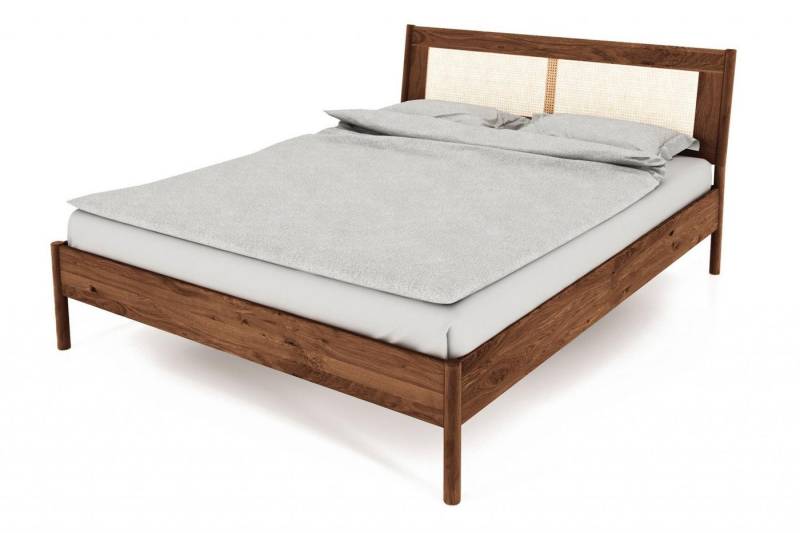 Natur24 Einzelbett Zola Bett Wildeiche massiv choco 140x200 mit Rattankopfteil von Natur24