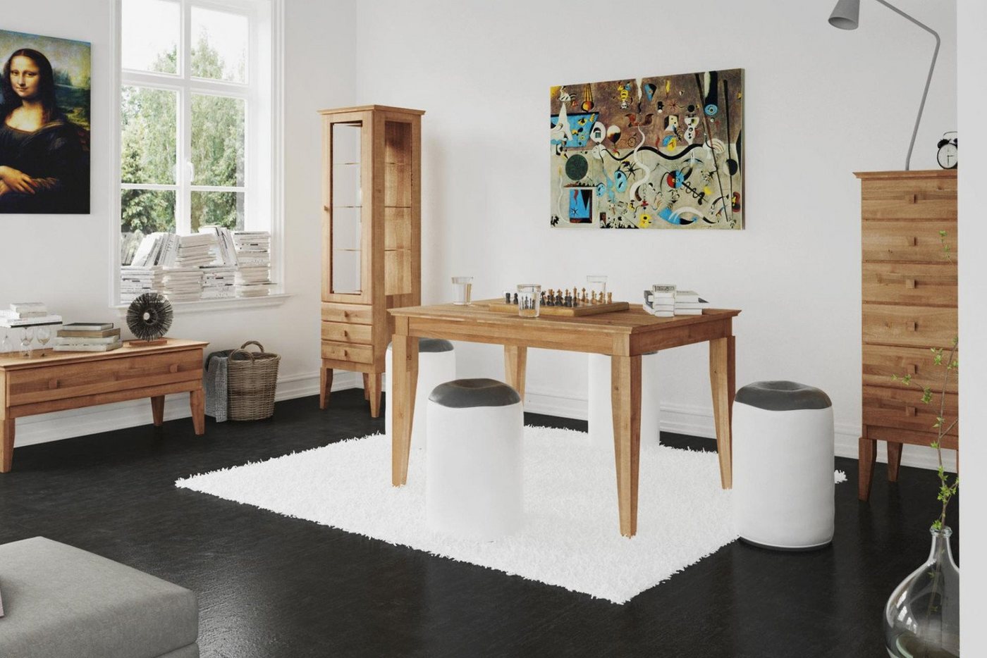 Natur24 Esstisch Esstisch Sydo Wildeiche massiv 90x150x77cm mit Holzbeinen von Natur24