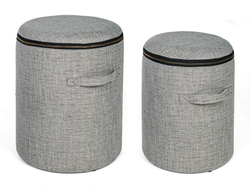 Natur24 Esszimmerstuhl 2er Set Pouf Radmila 35 x 35 x 44 cm MDF Polyester Grau von Natur24