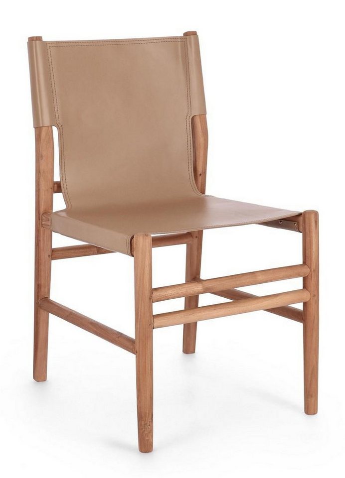 Natur24 Esszimmerstuhl Caroline 2er Set Stühle 48 x 58 x 85 cm Teak Leder Natur von Natur24