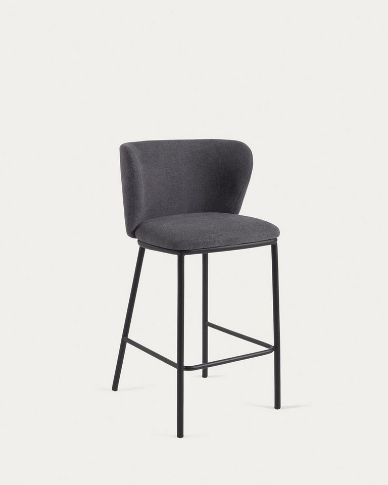 Natur24 Esszimmerstuhl Ciselia Hocker aus dunkelgrauer Chenille Stahlbeine in Schwarz 2er Set von Natur24