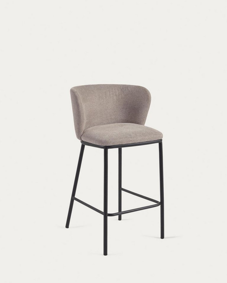 Natur24 Esszimmerstuhl Ciselia Hocker aus hellbrauner Chenille Stahlbeine in Schwarz 2er Set von Natur24